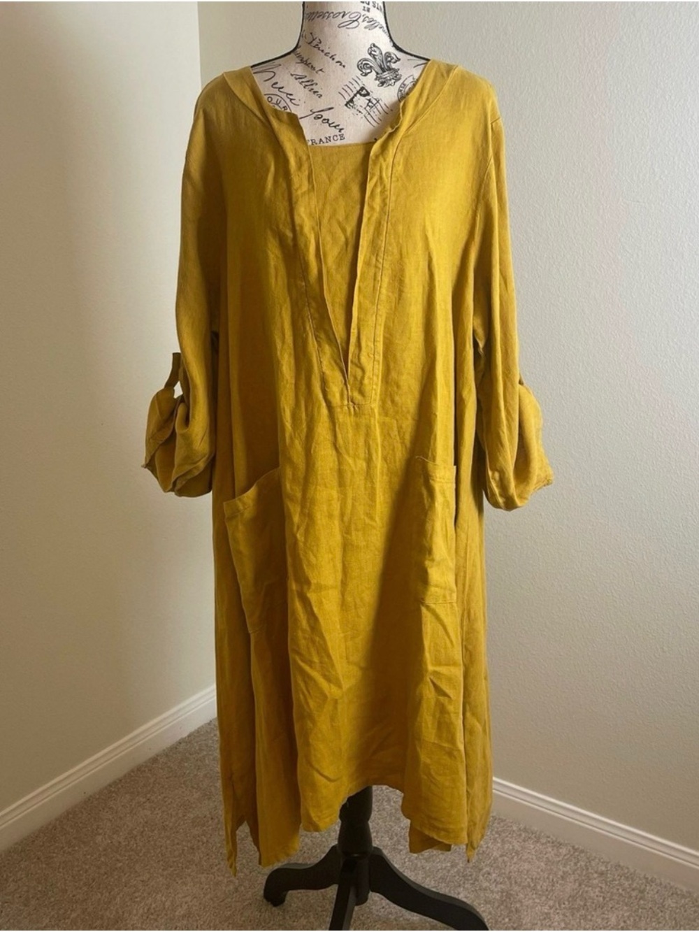 Le Paris Petit Mustard Yellow Linen Tunic Dress